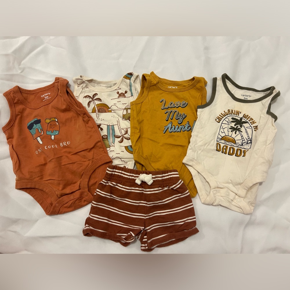Carter's sleeveless summer onesies and shorts